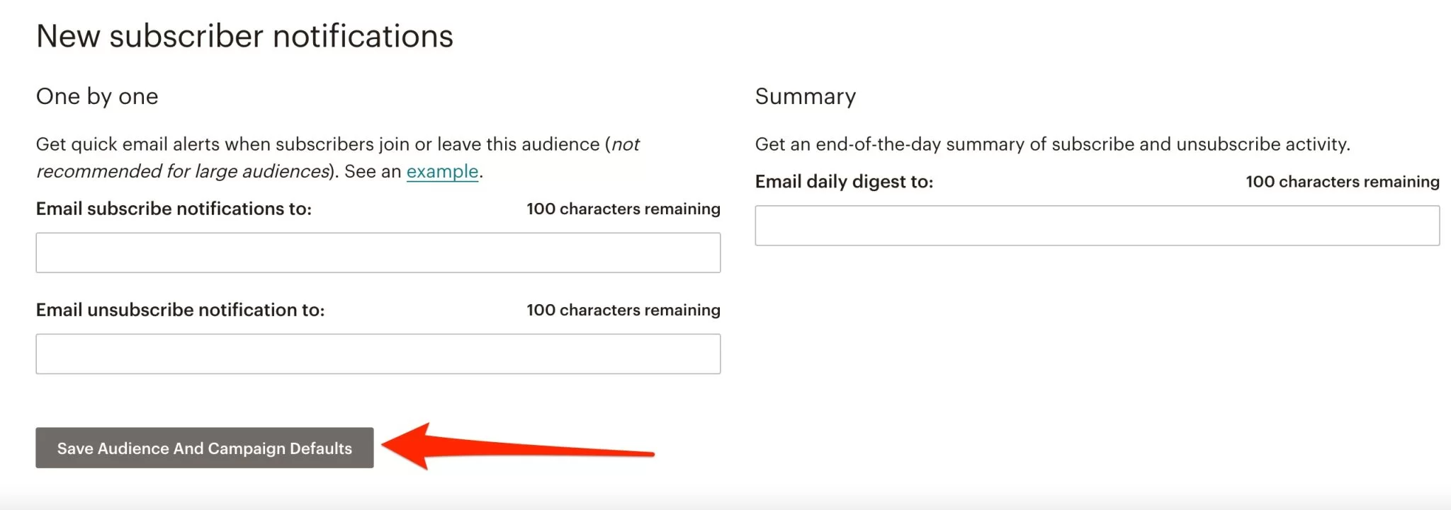 Mailchimp の新規購読者への通知。