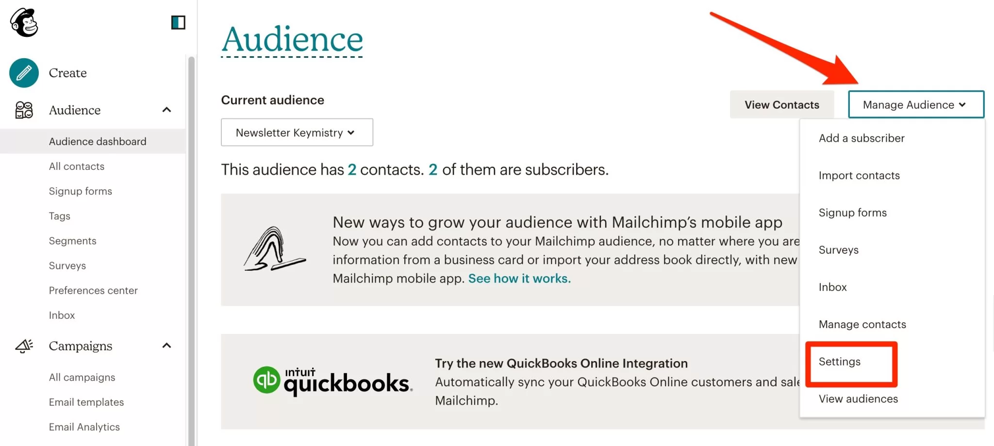 Mailchimp でオーディエンスを管理します。