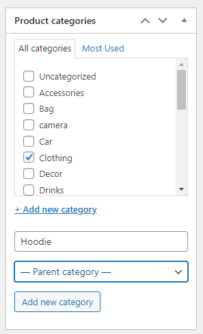 Categorias da loja WooCommerce