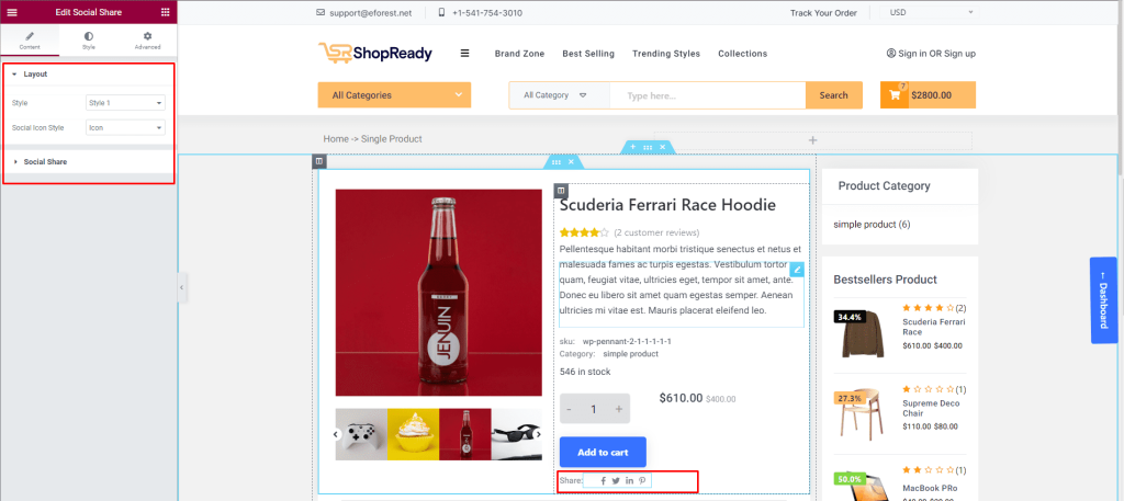 Ícones sociais ShopReady