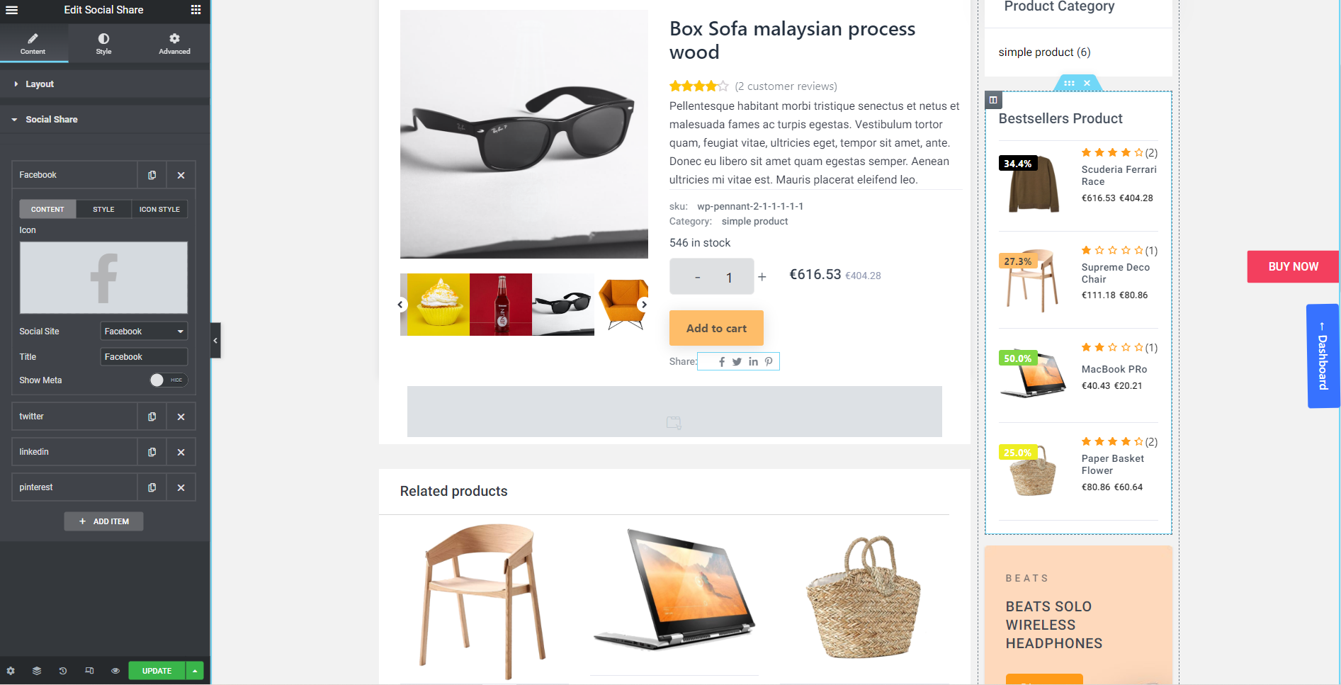 Виджет Elementor для социальных сетей