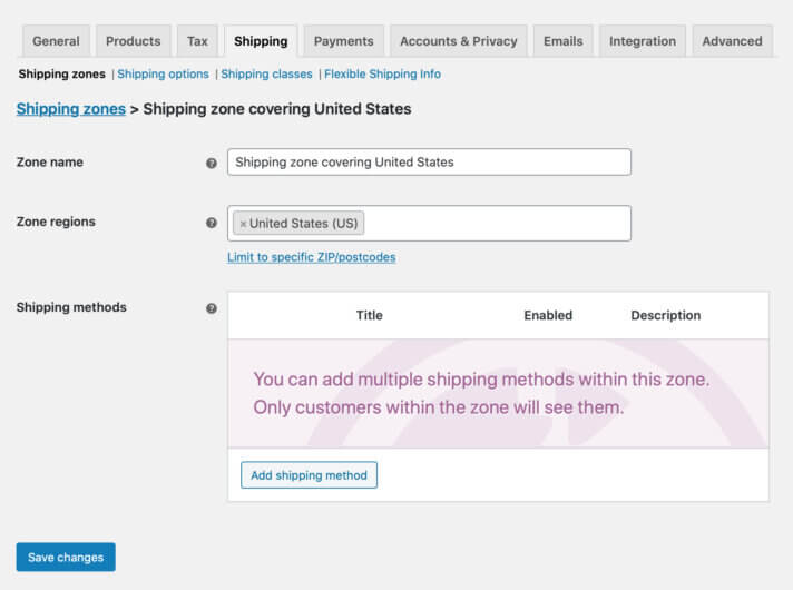 米国全土をカバーする WooCommerce ゾーン