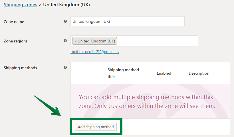 WooCommerce-Versandmethoden - Versandmethode hinzufügen