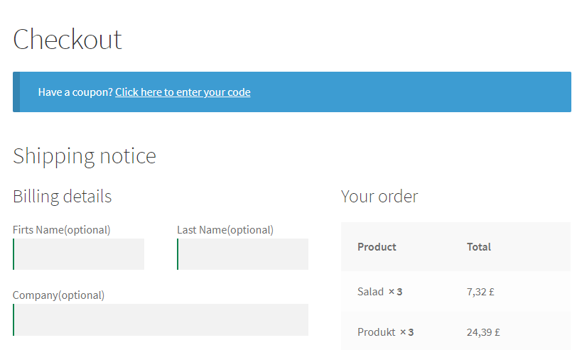 WooCommerce 結帳基本示例的發貨通知
