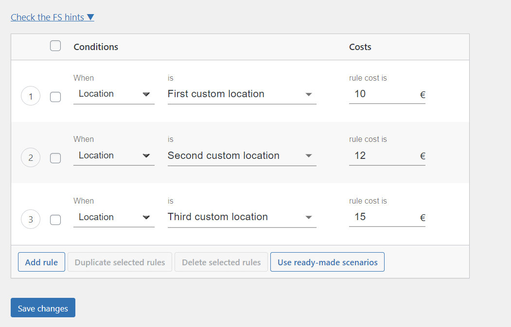 custo de envio com base em códigos postais no WooCommerce
