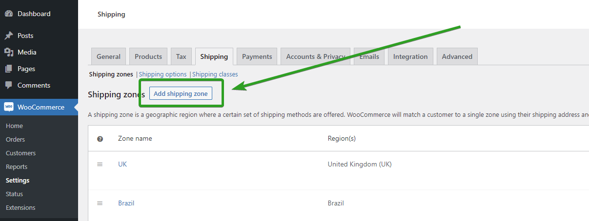 Criar zona de envio no WooCommerce