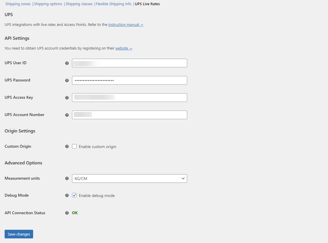 Configuration du plugin UPS WooCommerce Live Rates