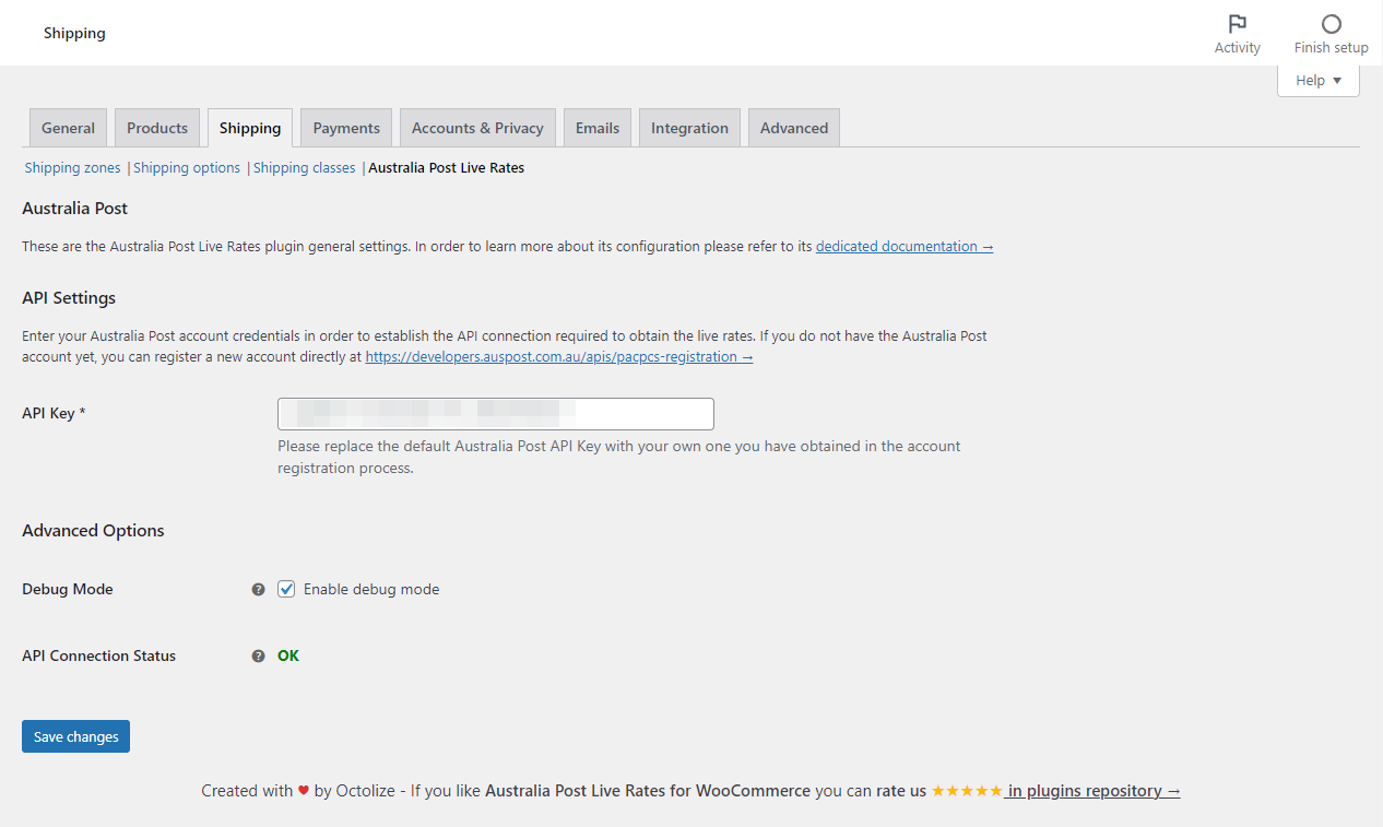 この無料の WooCommerce Australia Post 配送プラグインを使用すると、さまざまな配送オプションを提供できます。プラグインの統合にはわずか 5 分しかかかりません。その方法を紹介します。このプラグインは、9,000 以上のアクティブなインストールがある、非常に人気があり好評を博している無料の WooCommerce UPS 配送プラグインと同じ基盤に基づいています. Live Australia Post配送料を顧客に表示する方法は?まず、ストアに無料の Australia Post WooCommerce プラグインをインストールして有効にします。サイドバーから WooCommerce → Settings → Shipping → Australia Post Live Rates を選択すると、プラグイン設定にアクセスできます。