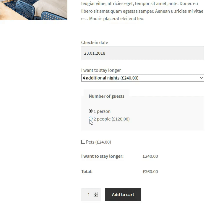WooCommerce Bookings Alternative - 產品頁面上的實時動畫