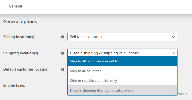 WooCommerce - خيارات مواقع الشحن