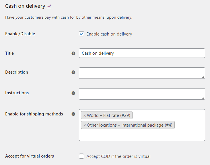 WooCommerce Cash عند التسليم خيارات بوابة الدفع وإعدادات إضافية