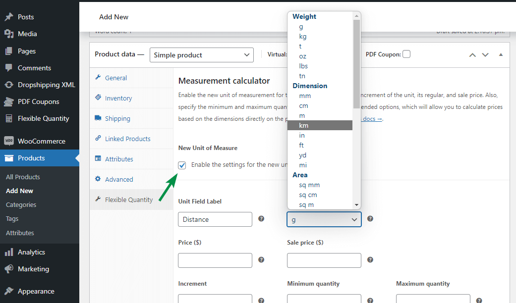 หน่วยวัดใหม่สำหรับผลิตภัณฑ์อย่างง่ายของ WooCommerce