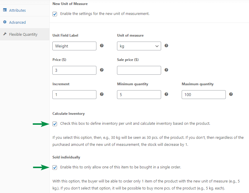 การจัดการสินค้าคงคลังและขายตัวเลือกทีละรายการสำหรับผลิตภัณฑ์ WooCommerce ด้วยหน่วยวัดใหม่