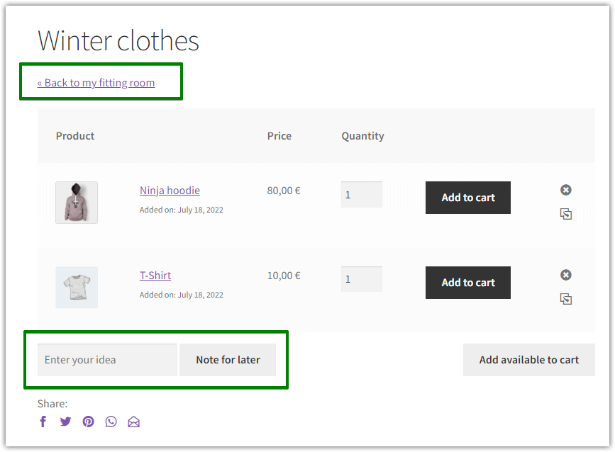 personalizza i campi di testo woocommerce wishlist