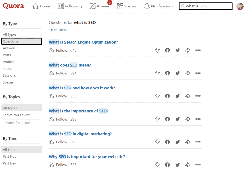 Quora'da anahtar kelime araştırması
