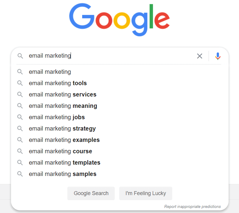 Anahtar kelime fikirleri bulmak için Google önerileri
