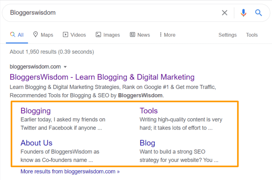 Sitelink em serps tipo-1