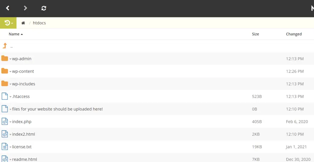 Arquivos principais do WordPress no cPanel