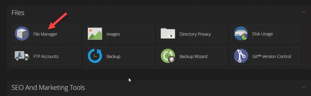 gerenciador de arquivos no Cpanel