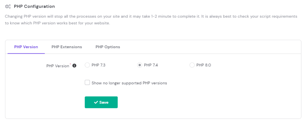 Hostinger'da PHP-sürümleri