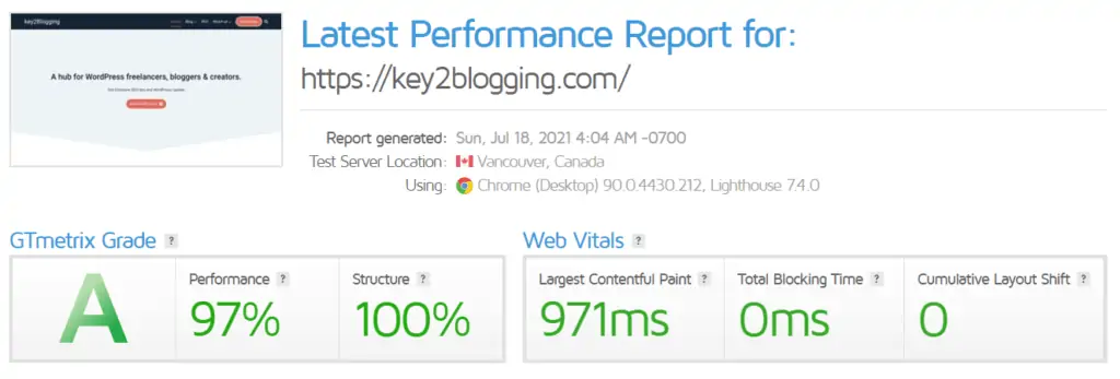 Key2Blogging GTMetrix Raporları