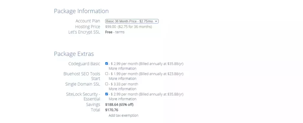 Fillup-package-information-in-Bluehost