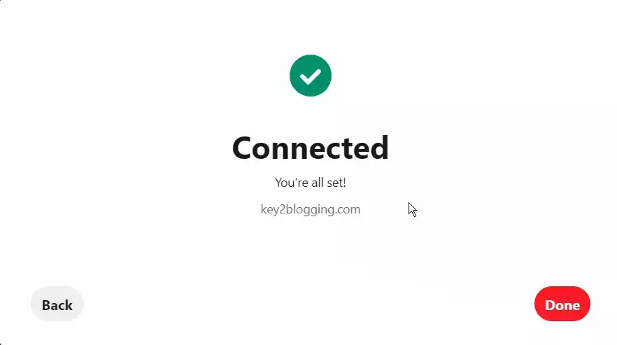 Pinterest'te WordPress doğrulamasından sonra başarı mesajı