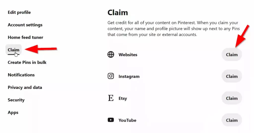 Pinterest'te web sitesini doğrula