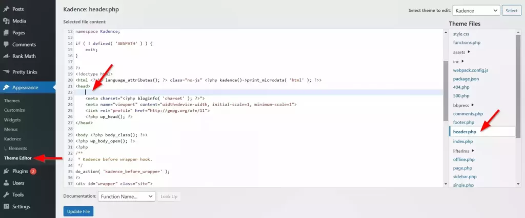 Tema düzenleyiciyi kullanarak WordPress'e HTML doğrulama etiketi ekleyin