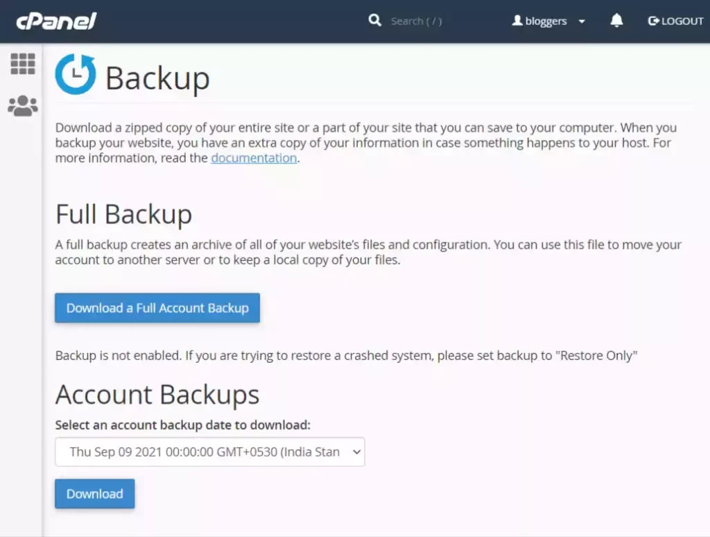 Backup-Einrichtung in Onohosting