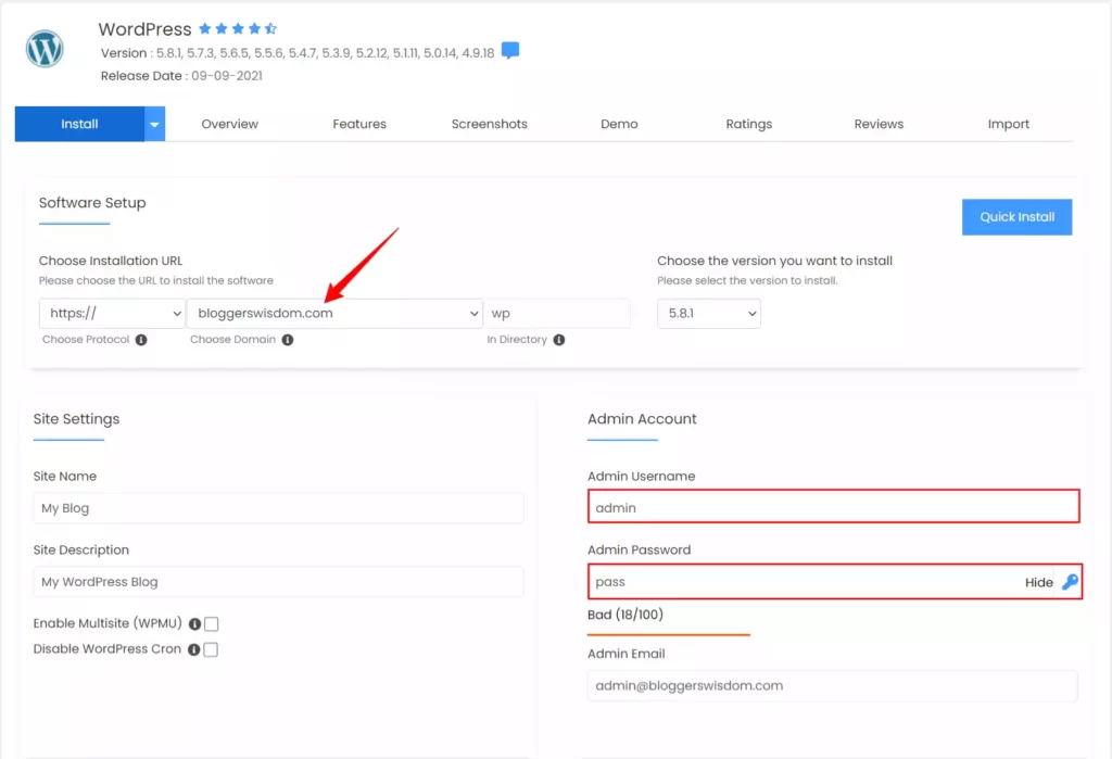 Letzter Schritt in der WordPress-Installation