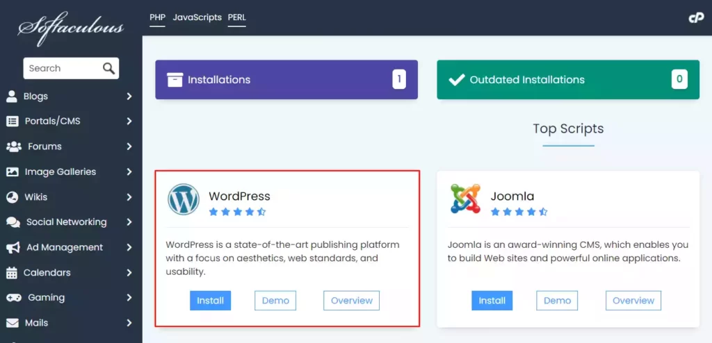 Installieren Sie WordPress über softaculous auf Onohosting cPanel