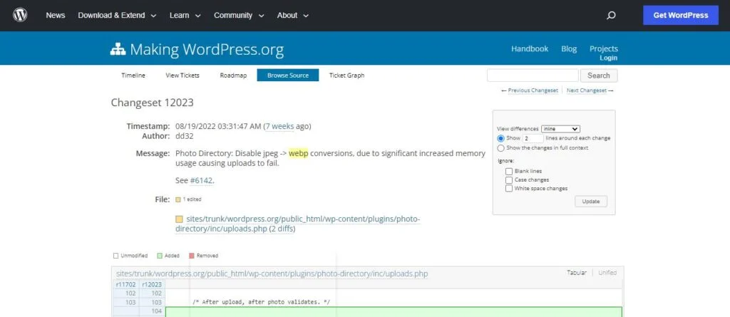 WordPress 6.1 - 新功能(以及我们应该期待的) 14 Changeset 12023 disabling the automatic JPEG to WEBP conversion