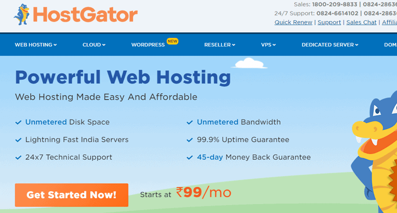 página de inicio de hostgator india