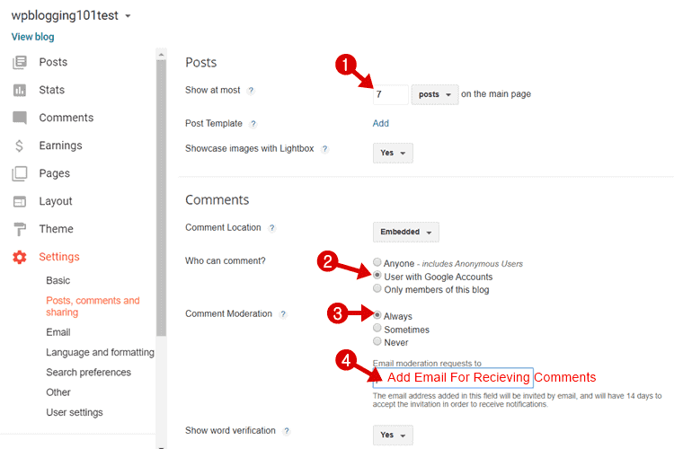 ブロガー設定 blogger settings