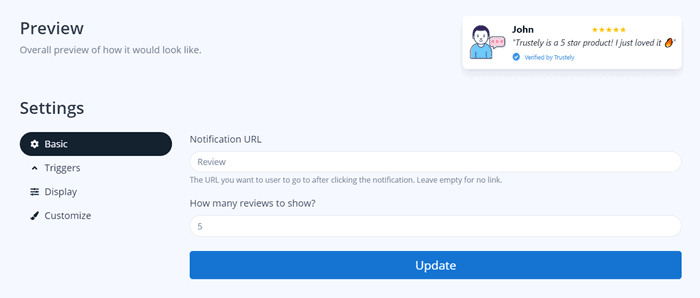 vista previa de notificación confiable trustely notification preview