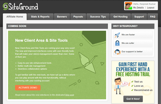 サイトグラウンド アフィリエイト ダッシュボード siteground affiliate dashboard