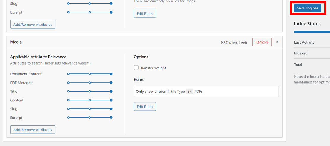 save new settings to SearchWP engine