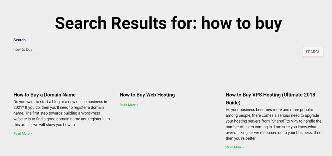 Wordpress search results before changing default settings