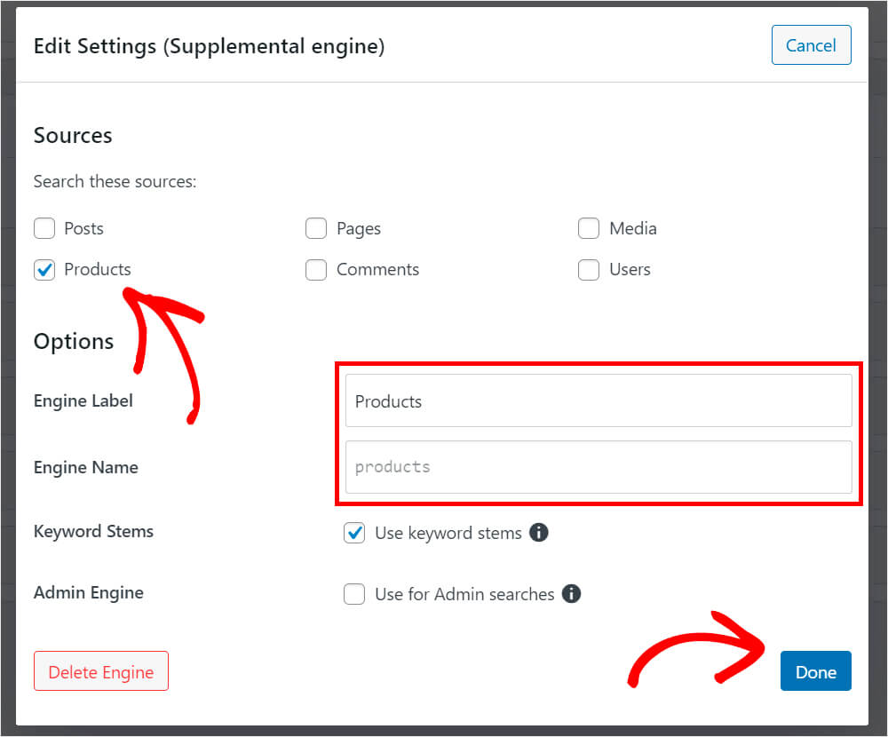 choose a source for the new search engine