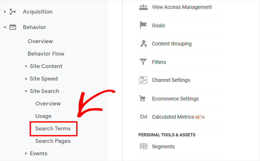 go to the search terms