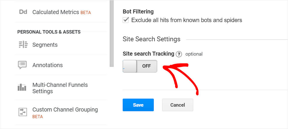 turn on search tracking