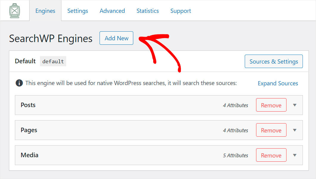 press add new engine