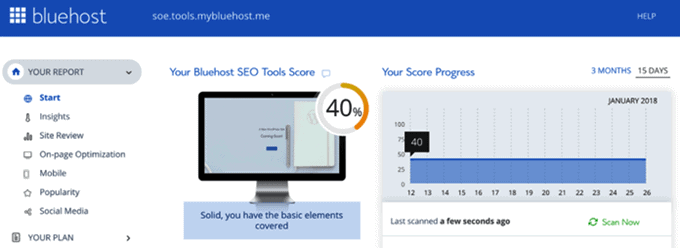 bluehost 검색 엔진 최적화 도구 검토 시작