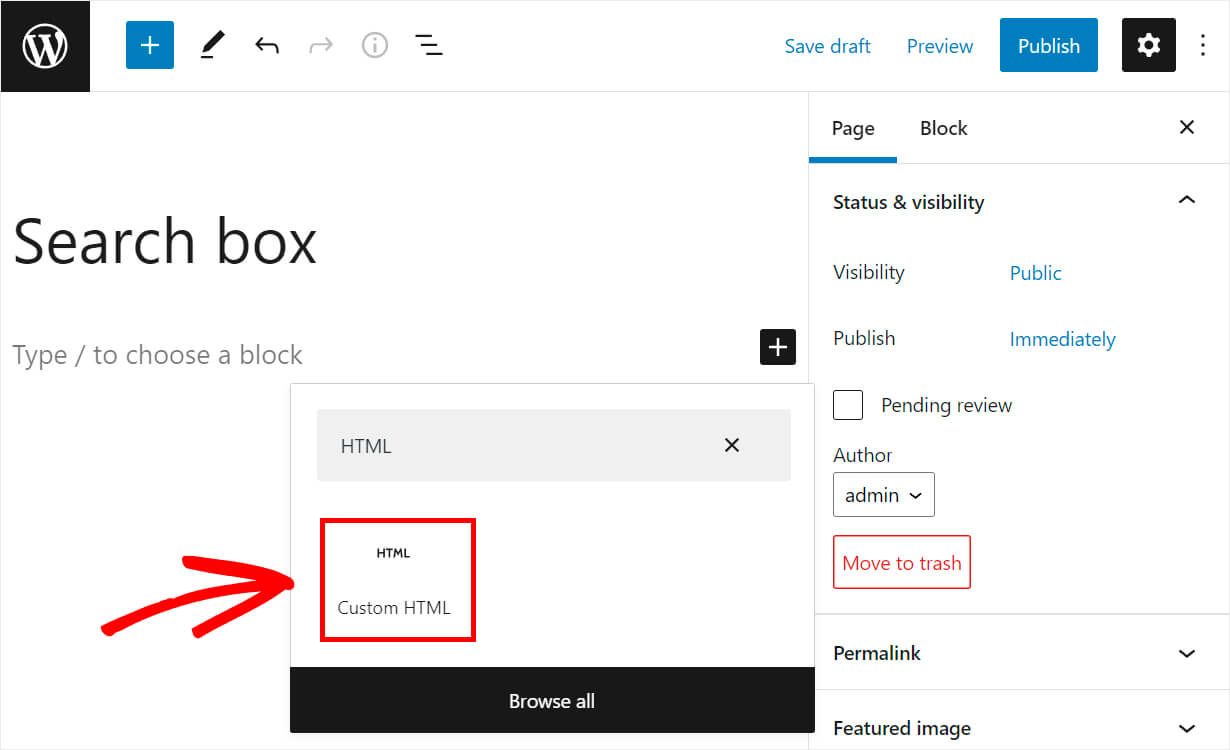 choose the custom html block