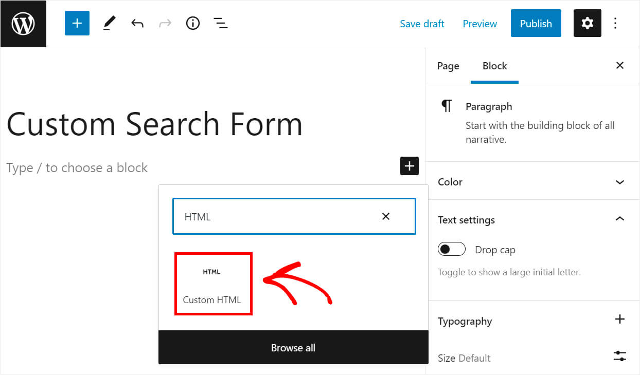 click custom html block