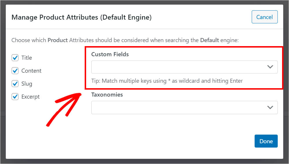 click the custom fields