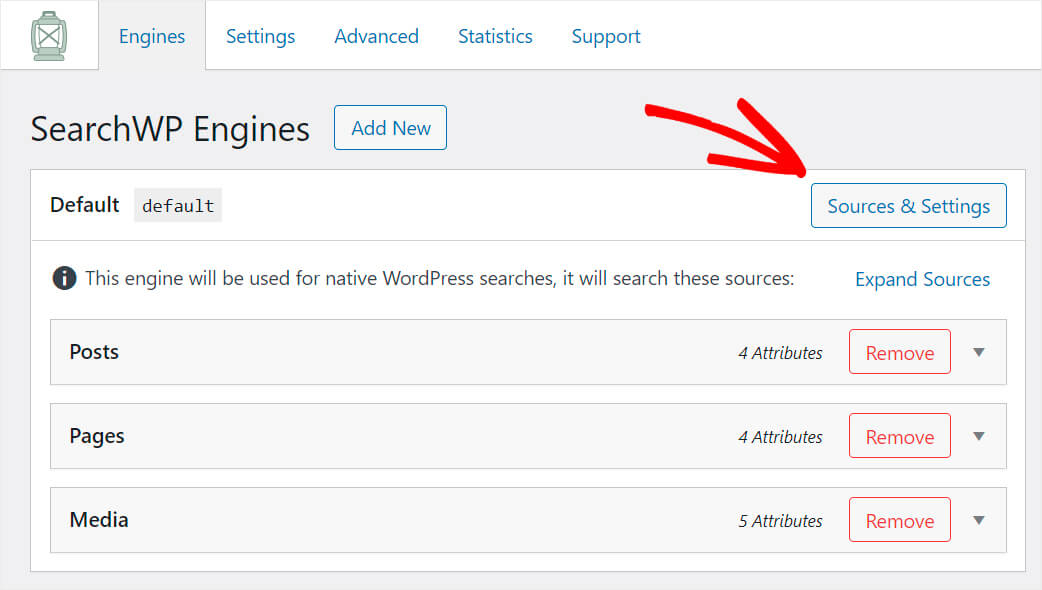 click sources and settings