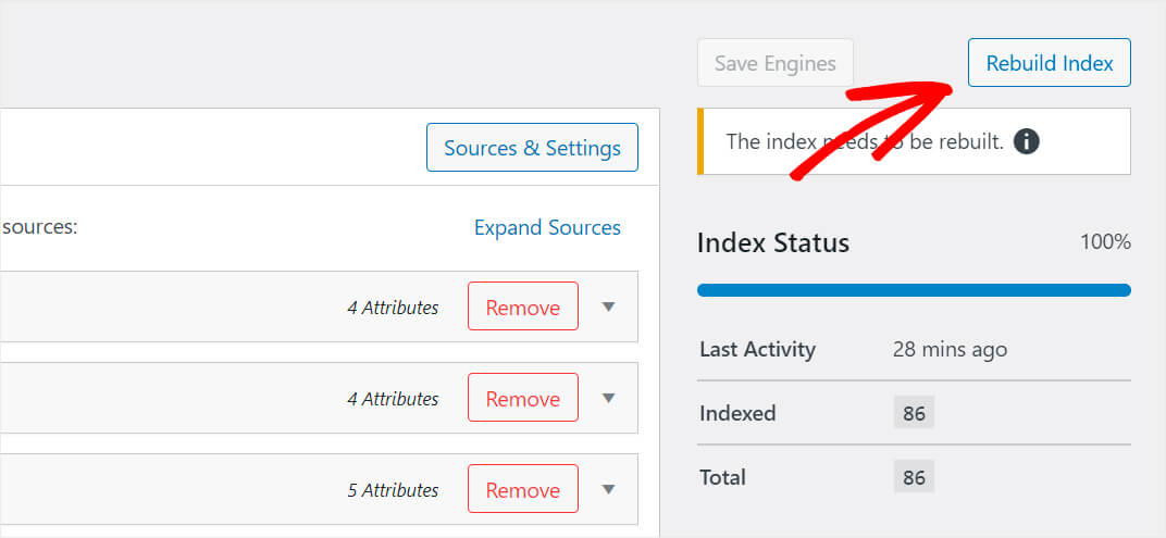 click rebuild index