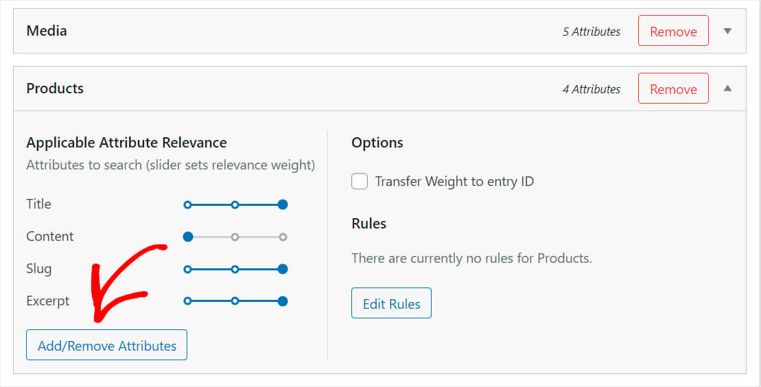 press add remove attributes